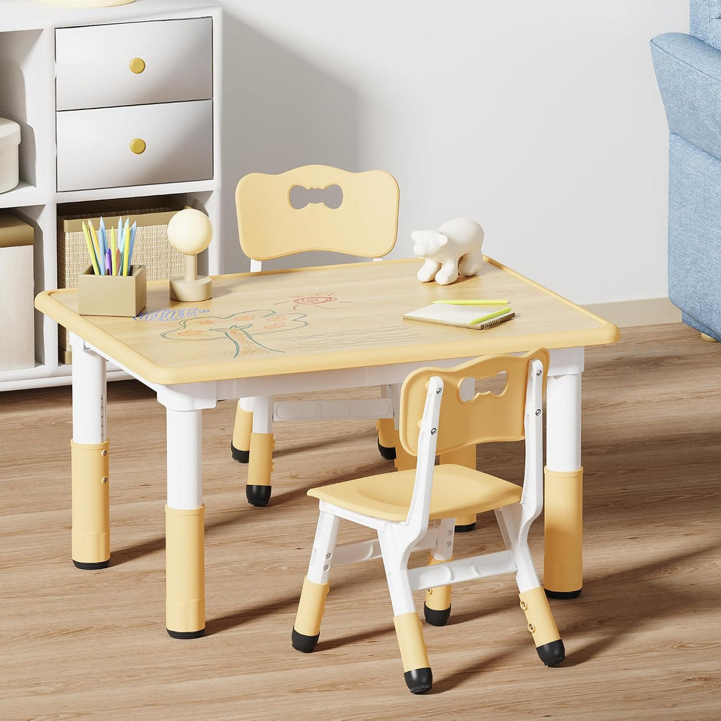 Brelley Kids Table and 2 Chairs Set, Height Adjustable Toddler Desk 31.5" L x 23.6" W and Chair Set, Graffiti Desktop, Classroom/Daycare/Home, Children Multi-Activity Table for Ages 3-8