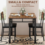 IRONCK Dining Table Set for 2, Small Kitchen Table with Upholstered Chairs for Kitchen & Dining Room, Compact Dining Set for Small Spaces, Walnut