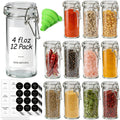 ComSaf 12 Pack 4 oz Glass Spice Jars with Airtight Swing Top Lids, Small Clear Containers for Pantry Organization, Herb Storage, DIY Crafts & Gifts - Complete Set Includes Funnel & Spice Labels