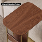 homary C-Shaped Side Table, 360° Rotating End Table with Storage, Walnut & Gold Sofa Table with Magazine Rack, Space-Saving Table for Living Room & Bedroom (Walnut)