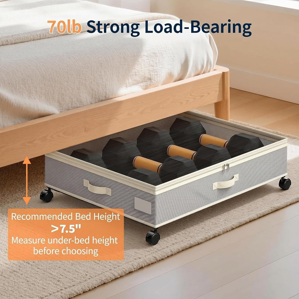 Yecaye 80L Under Bed Storage with Wheels, 2 Pack Under Bed Storage Containers with Lids for Clothes, Shoes and Blankets, Metal Rolling Underbed Storage Drawers for Bedrooms and Dorms, Grey