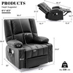 Oversized Recliner Chairs for Adults, 270° Swivel Rocker Recliner with Heat and Massage Lazy Boy Recliner, Recliner Chairs Single Sofa Seat with Cup Holders (Black, Electric)