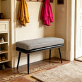 Forteek 32" Retro Upholstered Entryway Bench, Leather & Fabric Shoe Bench with Removable Cushion, End of Bed Bench for Bedroom, Small Dining Bench for Living Room, Storage Bench for Hallway & Foyer