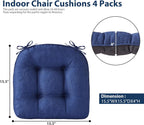 IASEAHK Chair Cushions for Dining Chairs, Seat Cushions for Kitchen Chairs, Indoor Seat Cushions with Ties, Tufted Foam Chair Pads, Non Slip Chair Cushions Set of 4, 15.5" x 15.5" x 4", Navy Blue