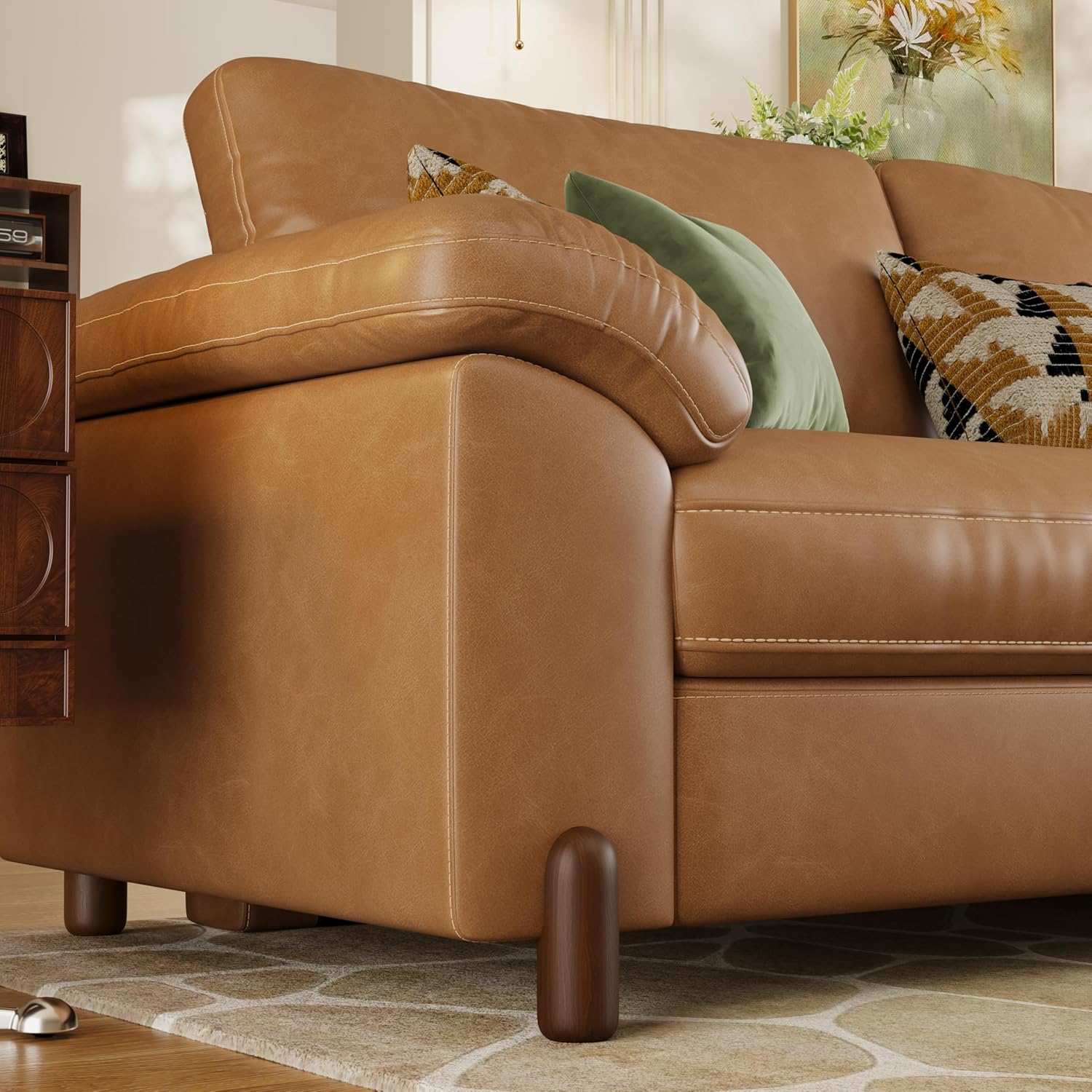 SITJOY Oversized Sectional Couches for Living Room, Extra Large Deep Seat Couch with Chaise, 118" Wide Couch, 3 Seater L Shaped Couch with Storage Ottoman, Pet-Friendly Leather in Brown