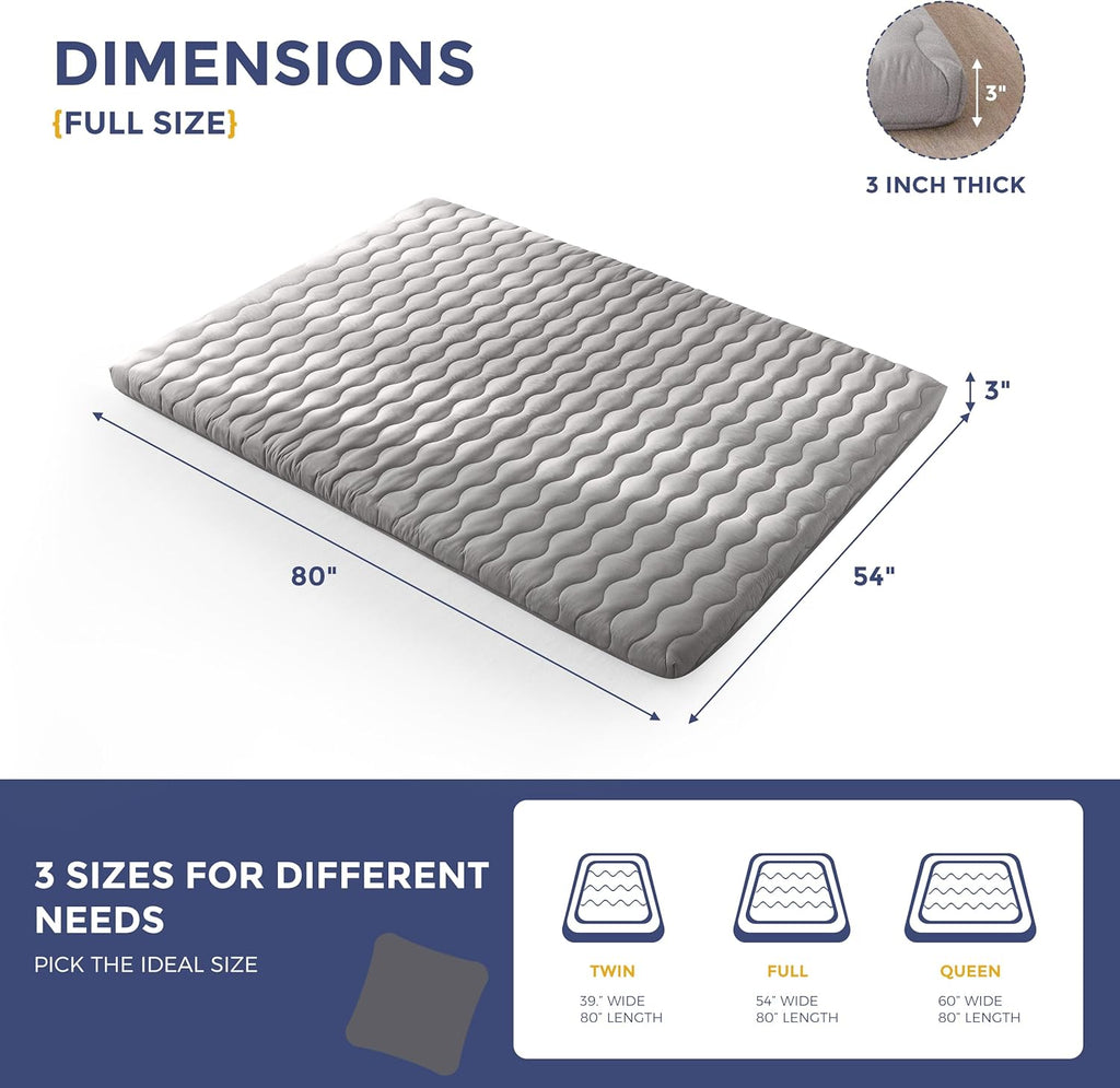 MAXYOYO Japanese Floor Futon Mattress Full Size, 3" Thicken Tatami Sleeping Pad Foldable Roll Up Mattress, Portable Floor Mattress Pad for Adults, Guest Room, Camping, Grey