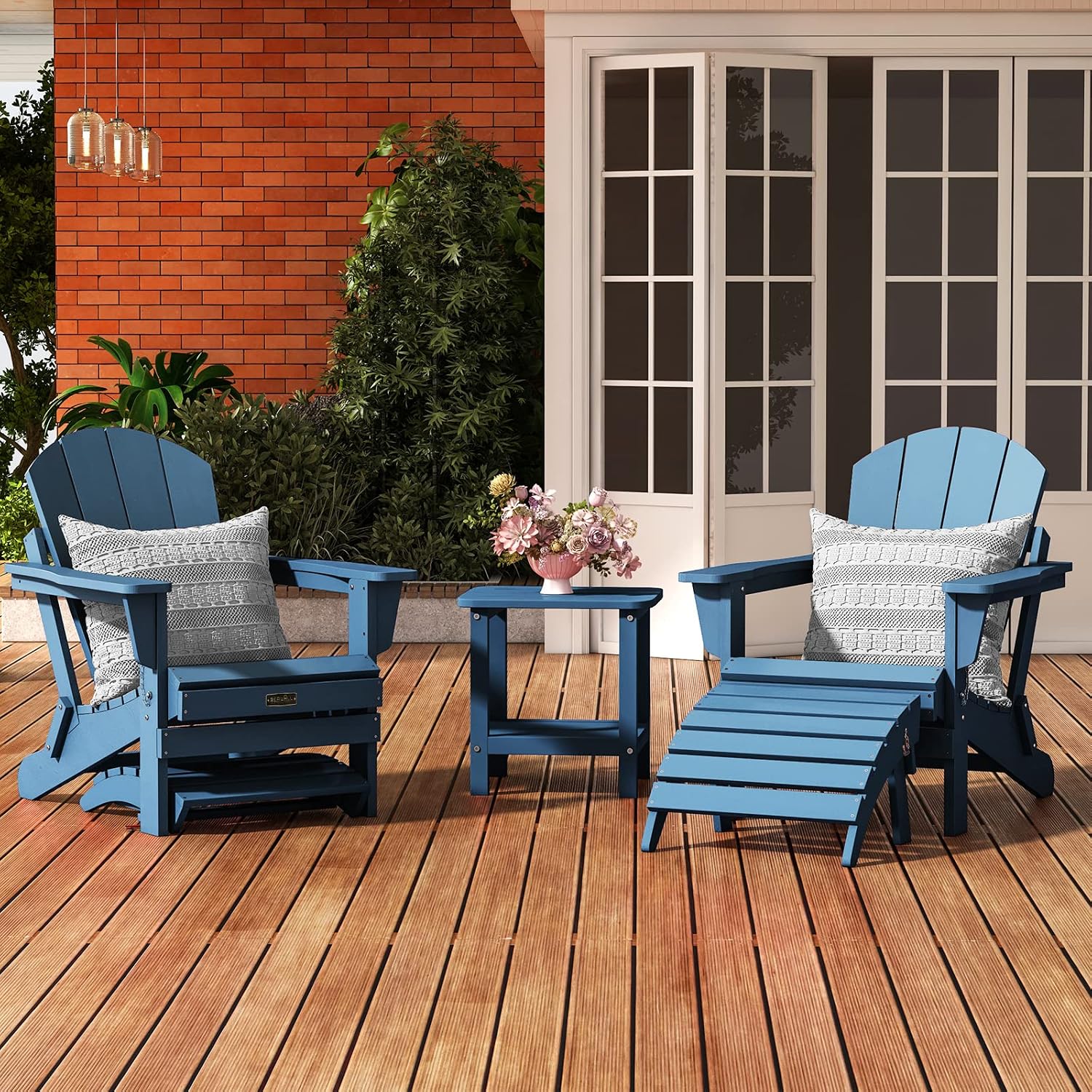 SERWALL Folding Adirondack Chair Footrest Set of 2, Adirondack Ottomans Footstools Without Assembly, Blue