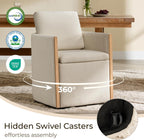 Watson & Whitely Upholstered Dining Chair with Casters, Modern Dining Room Chair with Hidden Seat Storage & Wood Arms, Rolling Dining Chair Chenille Armchair for Kitchen, Living Room, Linen