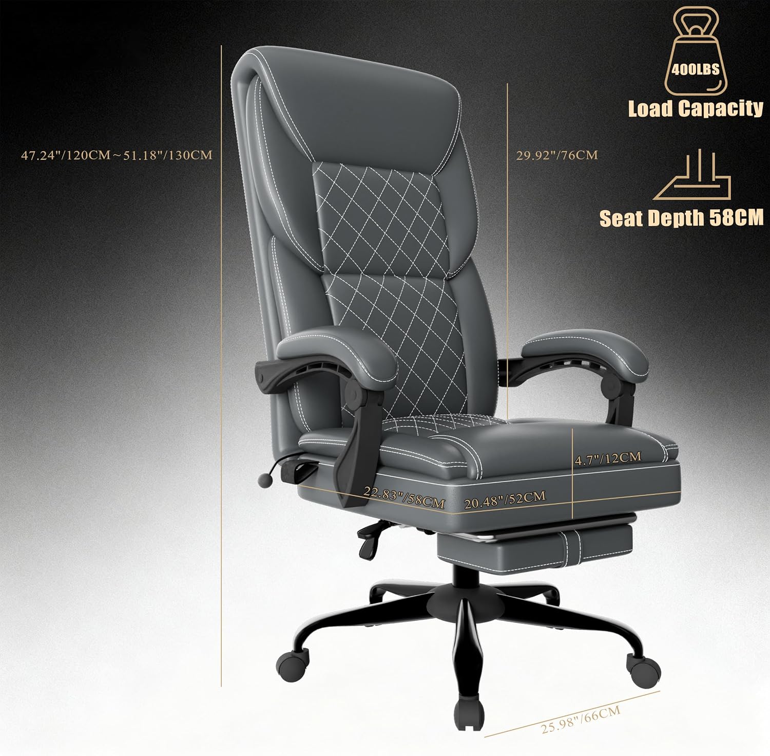 Gaming Chair, Office Chair with Inflatable Lumbar Support, Ergonomic Comfortable Wide Computer Chair with Footrest and Linked Soft Armrests, High Back 3D Enveloping Seat Cushion
