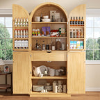 iPormis 71" Tall Arched Cabinet with Doors, Farmhouse Kitchen Pantry with 6-Tier Door Shelves & Drawer & Adjustable Shelves, Modern Wood Storage Cabinet for Dining Room, Living Room, Bathroom, Natural