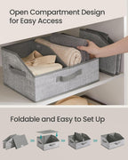 SONGMICS Set of 6 Storage Baskets, Foldable Storage Bins with Removable Dividers, Fabric Boxes, 15.7 x 11.8 x 7.9 Inches, Closet Organizers, 3 Handles, for Living Room, Cattail Gray URFB0140G01