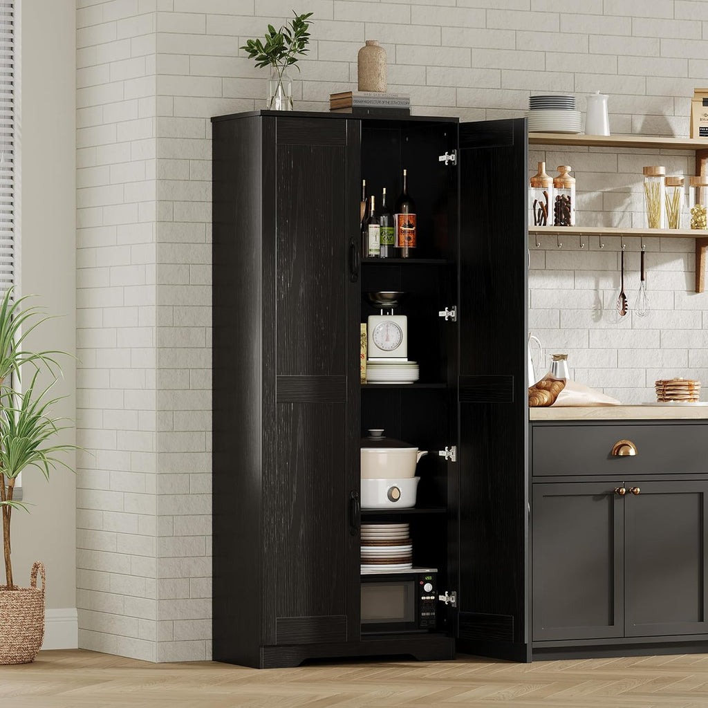 GAOMON Adjustable Shelf Storage Cabinet 60" Tall Black, 2-Door Pantry with Shelves for Kitchen Organization, Bathroom Storage, Living Room