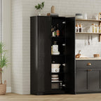 GarveeLife Tall Pantry Cabinet with Adjustable Shelves, 60" Freestanding Kitchen Pantry Storage Cabinet with Anti-Tip Device, MDF Cupboard for Kitchen, Bathroom, Living Room, Black