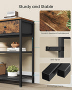 SONGMICS Console Table, Narrow Sofa Table with 2 Mesh Shelves for Entryway, Living Room, 11.8 x 38.9 x 31 Inches, 3 Fabric Drawers, Rustic Brown, BELLAH Collection ULGS098K101