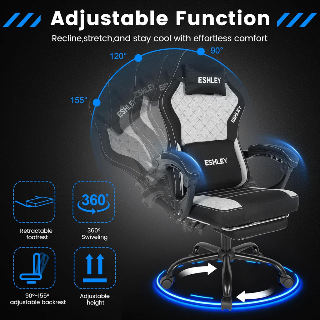 Gaming Chair, Ergonomic Computer Chair with Footrest and Lumbar Support, Height Adjustable Office Chair with 360° Swivel Seat and Headrest