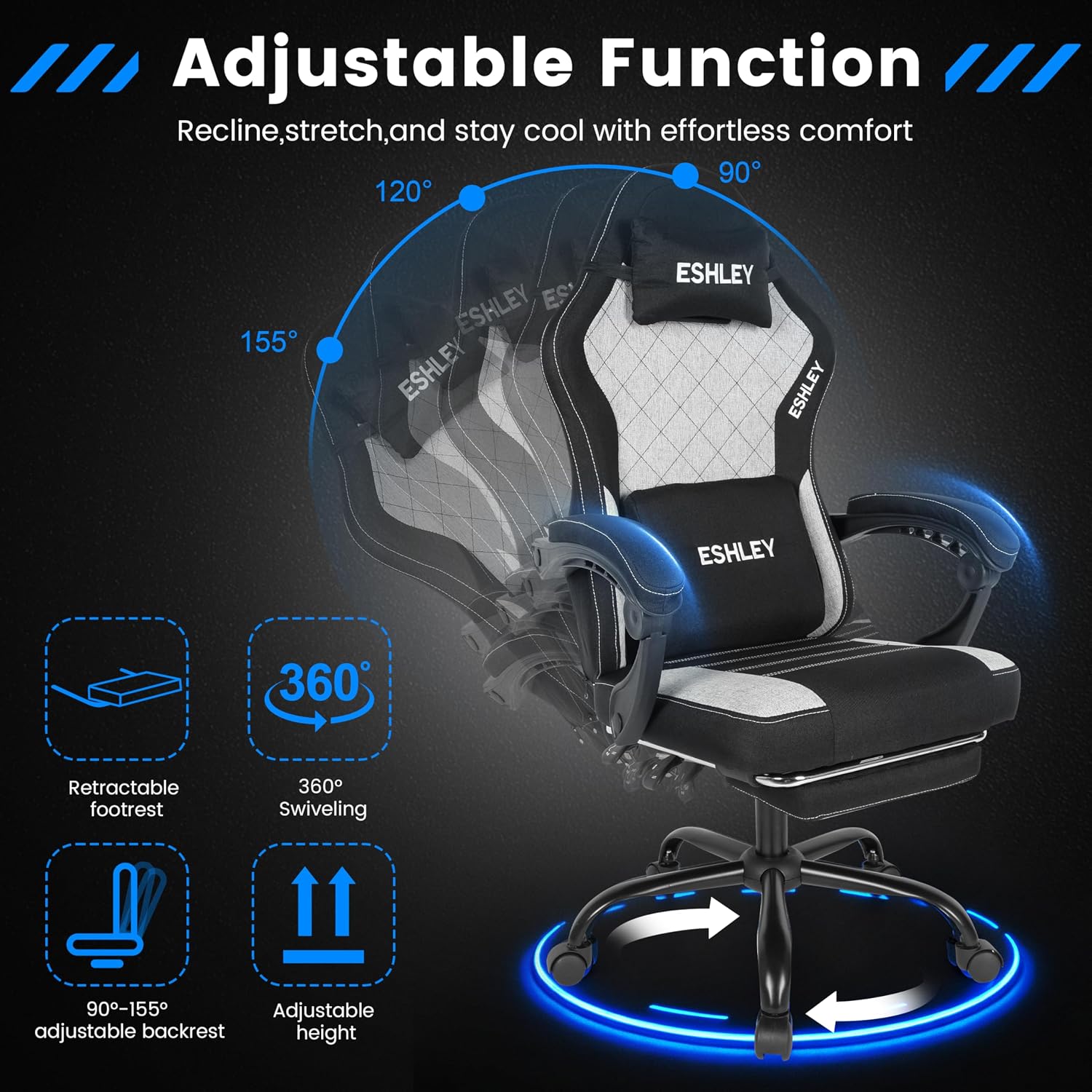 Gaming Chair, Ergonomic Computer Chair with Footrest and Lumbar Support, Height Adjustable Office Chair with 360° Swivel Seat and Headrest