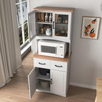Kitchen Pantry Cabinet, Tall Storage With Doors and Adjustable Shelves, White 67" MDF Wood Hutch, FreeStanding Cupboard With Drawer, Microwave Storage for Kitchen Dining Room