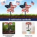 2 Pack Star Topiary Trees for 4th of July Decoration, Outdoor Artificial Plant with Pot & Ground Spike, Front Porch Star Shaped Patriotic Decor w/4 USA Flags, for Memorial Day Independence Day