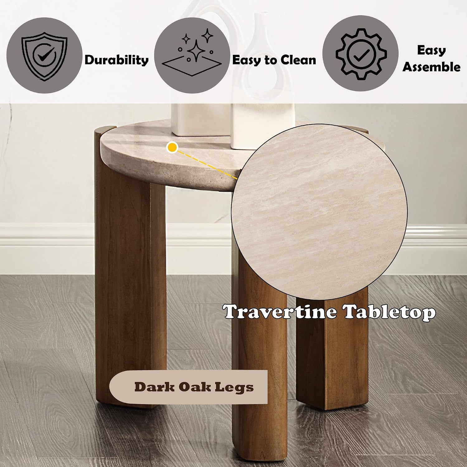 Acme Furniture Leonardo End Table in Travertine Top & Dark Oak