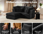 CHIC HOUSE 84" Oversized Corduroy Modular Sectional Sofa, Extra Deep 3-Seater Sofa Fluffy Cloud Couch with Ottoman, Sectional Sleeper Sofa for Living Room, L-Shaped, Plush Corduroy, Black