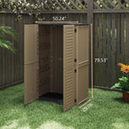 European Double-Door Outdoor Storage Shed in Brown, Sized 50x29x80 Inches - A Weatherproof Resin Cabinet for Vertical Storage Organization