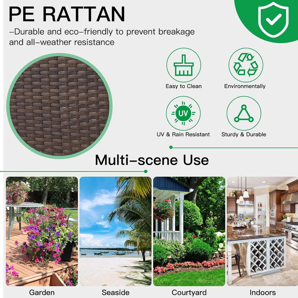 ECOTOUGE Rattan Bar Stools Set of 2, Patio Wicker Barstools with Cushions, Patio Bar Chairs Armless for Backyard, Poolside, Deck (Brown)