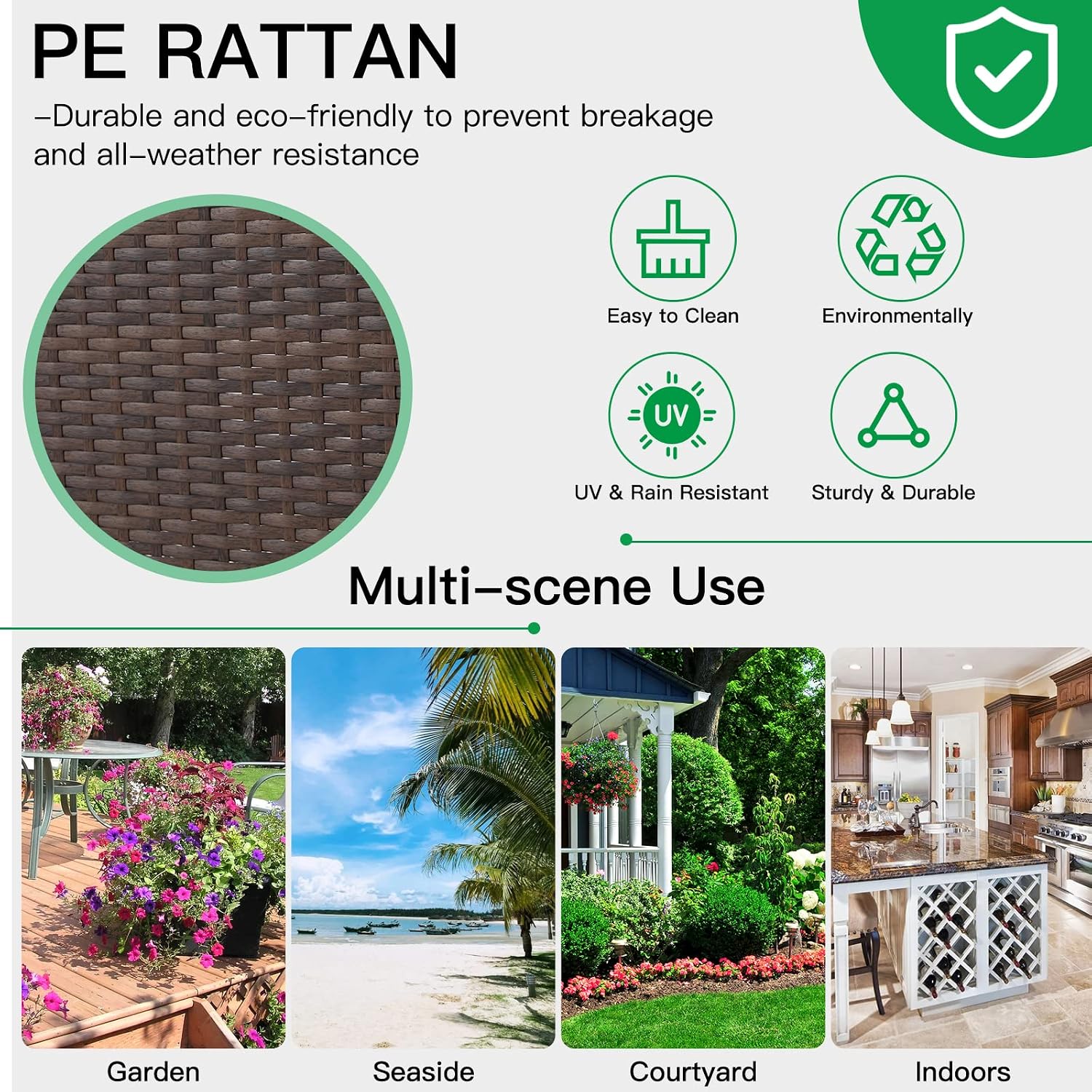 ECOTOUGE Rattan Bar Stools Set of 2, Patio Wicker Barstools with Cushions, Patio Bar Chairs Armless for Backyard, Poolside, Deck (Brown)