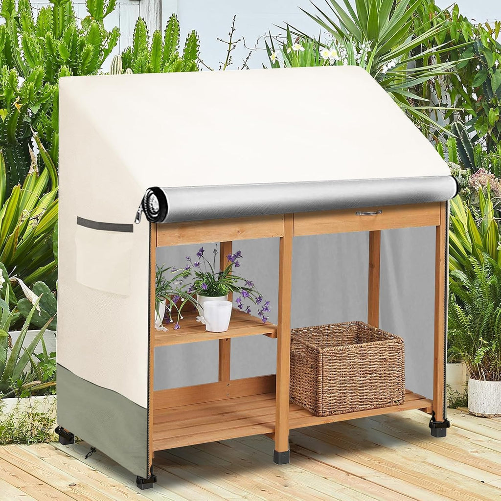 Outdoor Garden Potting Bench Table Cover with Split Zipper,Heavy 600D Duty Waterproof Anti-UV All Weather Protection,47" x 20" x 47" -Beige