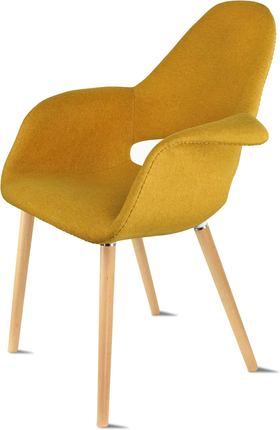 2xhome - Organic Upholstered Fabric Modern Armchair with Natural Wooden Legs for Dining Room Office or Accent Chair (Tweed Yellow/Mustard), Single, Set of 1
