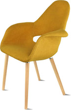 2xhome - Organic Upholstered Fabric Modern Armchair with Natural Wooden Legs for Dining Room Office or Accent Chair (Tweed Yellow/Mustard), Single, Set of 1