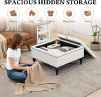 Storage Ottoman Coffee Table, Large Ottoman with Storage Oversized Square Footstool with Anti-Slip Embedded Lid, Tufted Upholstered Ottomans for Living Room, White Faux Leather