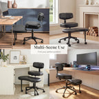 Ergonomic Cross Legged Office Chair with Adjustable Backrest and Seat, 360° Swivel Meditation PU Leather Yoga Stool Desk Chair for ADHD with Footrest, 350lbs Capacity, Black