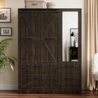 PAKASEPT Armoire Wardrobe Closet with w/Folding Sliding Barn Door | Bedroom Armoires with Mirror and LED Lights, Hanging Rod, Clothing Storage Cabinet for Bedroom (3 Doors)