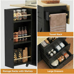 IRONCK Kitchen Island with Storage, 47.2in Rolling Island on Wheels, Kitchen Cart with Drop Leaf, 3 Spacious Drawers, Storage Cabinets and Towel Rack for Home, Dining Room