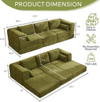 STHOUYN 106" Chenille Folding Convertible Sleeper Sofa Bed, Green Pull Out Floor Modular Couch with Pillow, Memory Foam Boneless Couchs Sectional for Living Room Bedroom (3, Green)