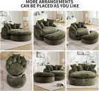 Round Oversized Lounge Chair with Ottoman - Cloud Comfy Boneless Sofa Chair for Living Room Relaxation (Olive Green, Chair and Ottoman)