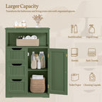 Yaheetech Bathroom Storage Cabinet, Storage Organizer with 1 Door and 3 Drawers, Adjustable Shelf, Free-Standing Floor Cabinet Cupboard for Kitchen/Living Room/Bathroom, Green
