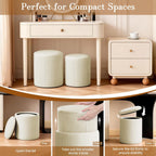 Vanity Stool Set of 2 - Round Storage Ottoman with Lid, Velvet Footrest Pouf for Makeup Room & Living Room, Multi-Use Small Chair with Hidden Storage（Beige）