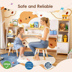 Betterhood Kids Study Desk and Chair Set with Storage, Student Study Desk, Children Study Table and Chair Set, Kids Study Desk with Bookshelves and 2 Stools, Ages 3-8, Boys, Girls, Toddler, Bedroom