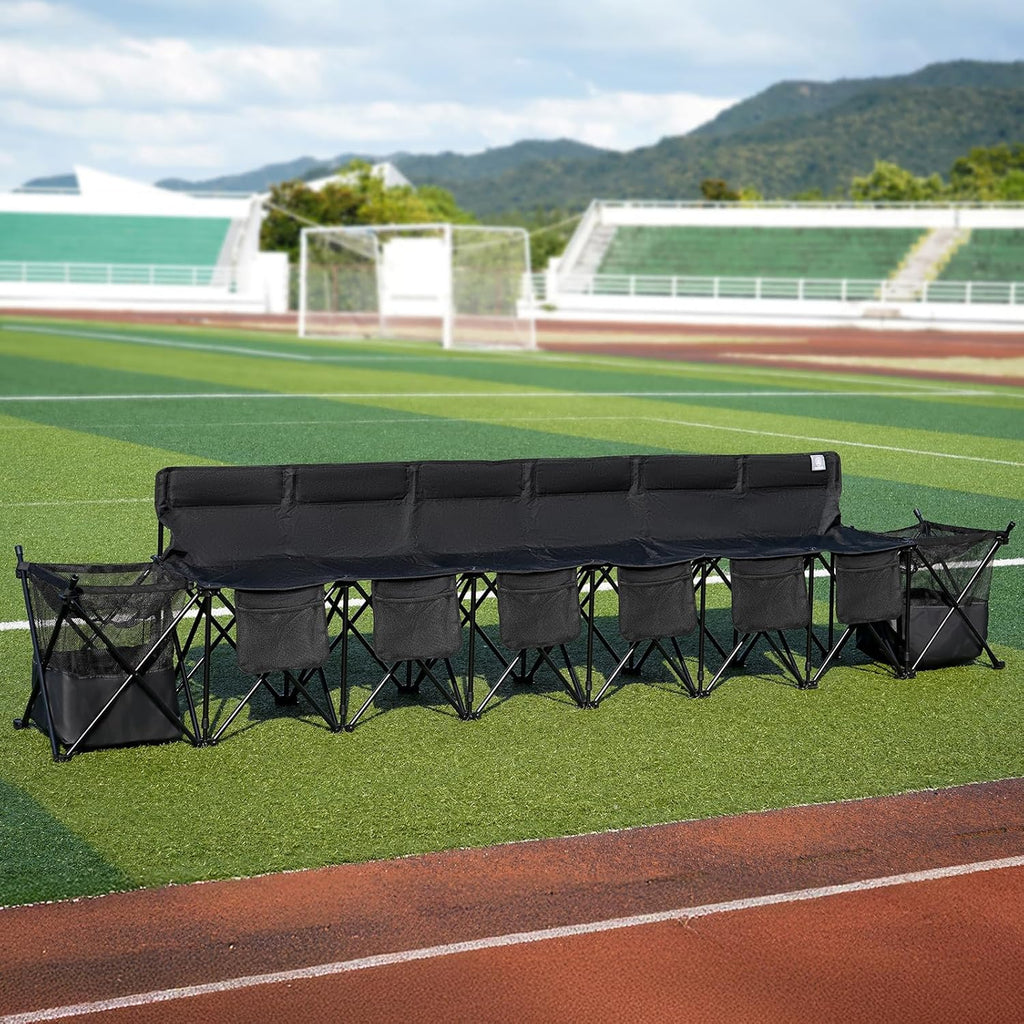 EVER ADVANCED 6 Seats Folding Soccer Team Bench with Carry Bag, Portable Soccer Sideline Chairs with Side Storage Basket, Sports Football Seating for Camping & Outdoor Games Events