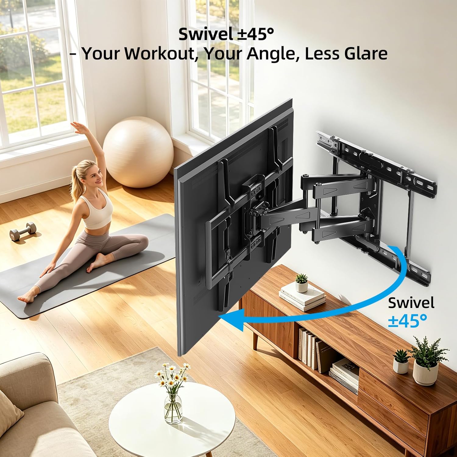 HOME VISION Full Motion Articulating TV Wall Mount for 37-90 Inch TVs up to 176 lbs, Fits 24" Wood Studs (8-24"), Heavy Duty TV Bracket & Mounts, Extendable Arm & Swivel Tilt Level, Max 600x400mm VESA