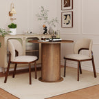 Round Dining Table with Storage,31.5" Modern Storage Kitchen Table for 2-4 People with Curved Sliding Door Fluted Wood Thickened Tabletop for Dining Room/Kitchen/Living Room,Brown