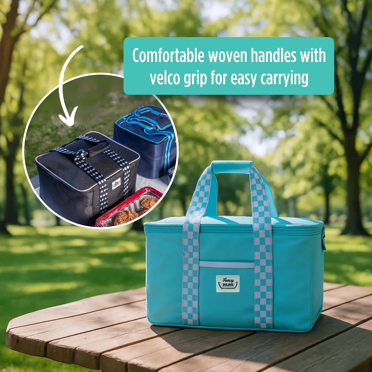 Fancy Panz Insulated Casserole Carrier Bag - Aqua Thermal Food Transport Bag for Hot & Cold Dishes - Holds 2 Portable Insulated Bag for Potlucks, Parties, Tailgates & Entertaining