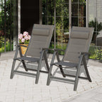 Domi Patio Outdoor Sling Chairs Set of 2 with Moveable Headrest, Folding Chairs Outdoor Reclining Camping Chairs with Armrest Adjustable High Backrest and Padded Textilene Fabric Seat