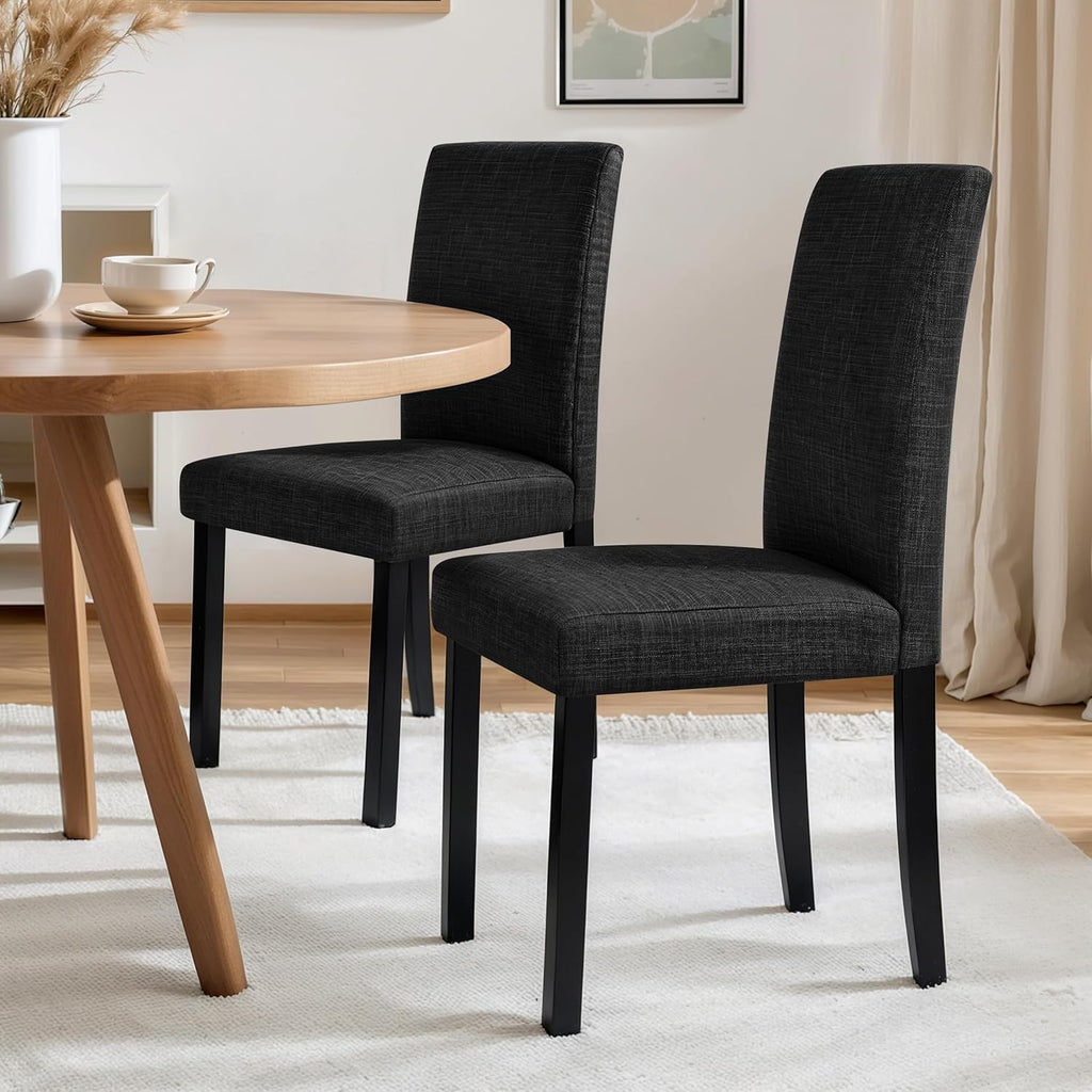 CHUN YI Upholstered Dining Chairs Set of 4, Fabric Dining Room Chairs with Solid Wood Legs, Modern Parson Chairs for Kitchen, Restaurant, Hotel, Black