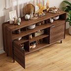 58 Inch Buffet Cabinet with Storage, Curved Buffet Sideboard w/2 Wave Doors, Open Storage Shelf, Adjustable Shelves, Wooden Coffee Bar Cabinet for Kitchen, Living Room, Walnut
