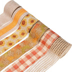 LaRibbons Fall Ribbon Wired 2.5" x 6 Yards Each Roll, Sunflower, Harvest Leaves, Plaid & Deco Mesh Faux Linen Ribbon for Wreaths, Farmhouse Decor, Autumn Crafts