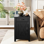 IRONCK End Table with Charging Station, Narrow Side Table for Living Room, Farmhouse Night Stand for Bedroom, Bedside Table with Storage and Drawer for Home, Black