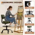 Drafting Chair with Back, Adjustable Foot Rest Rolling Stool(1, Green)