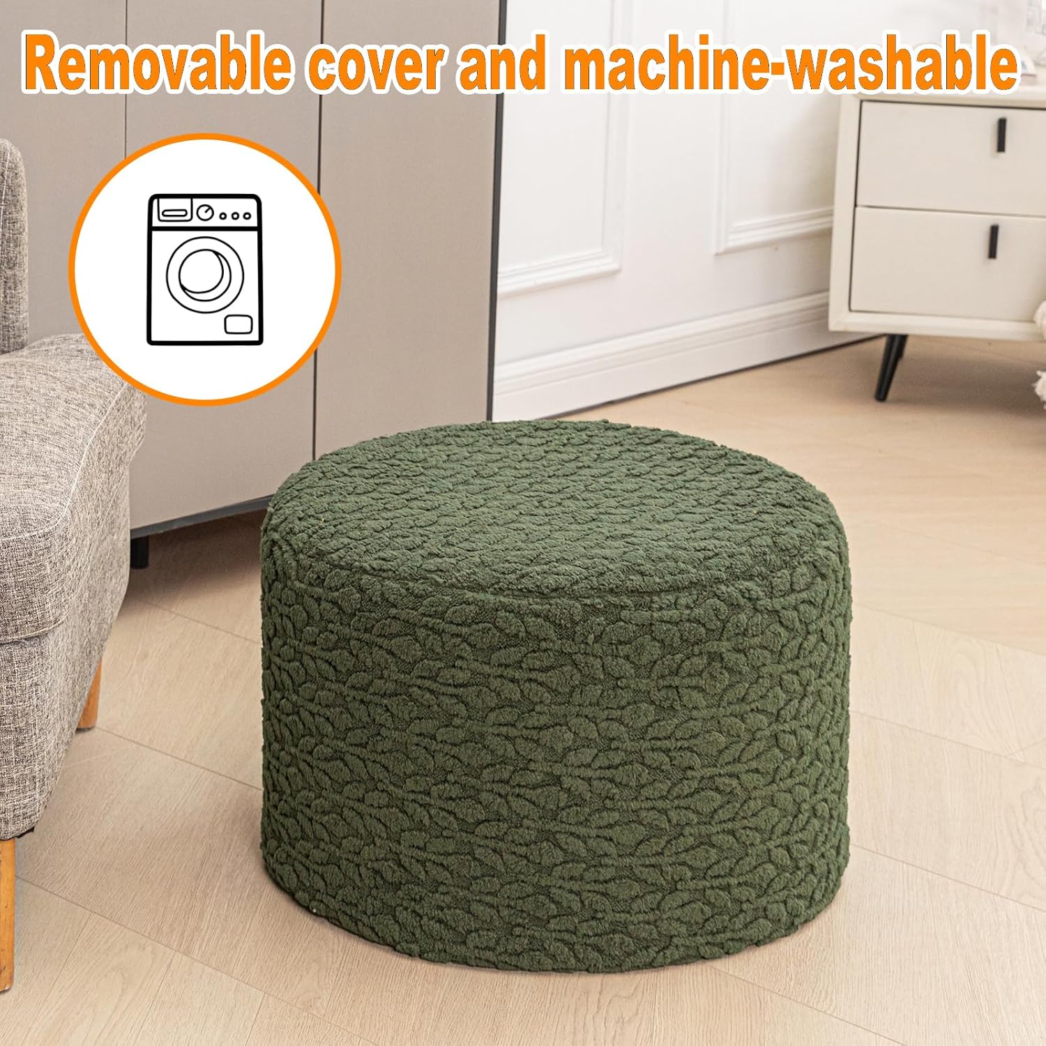 Round Pouf Ottoman 20 x 20 x 14 Inches Boho Poof Home Decor Floor Pouffe Ottoman Foot Rest for Couch Sofa Bean Bag Chairs Living Room Bedroom (Forest Green)